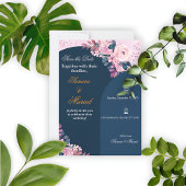Elegant Blue Floral Boho Wedding Invitation 招待状