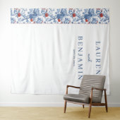 Elegant Blue Floral Border タペストリー (インサイチュ(横))