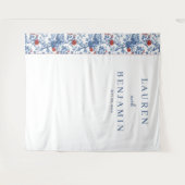 Elegant Blue Floral Border タペストリー (正面(横))