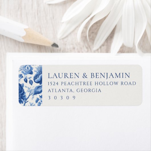 Elegant Blue Floral Border ラベル (インサイチュ)