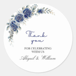 Elegant Blue Floral & Botanical Wedding Stickers  ラウンドシール