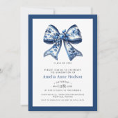 Elegant Blue Floral Bow Photo Graduation Party 招待状 (正面)