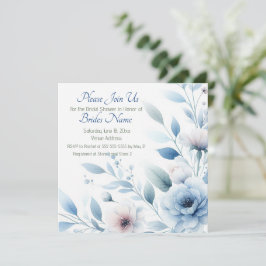 Elegant Blue Floral Bridal Shower 招待状