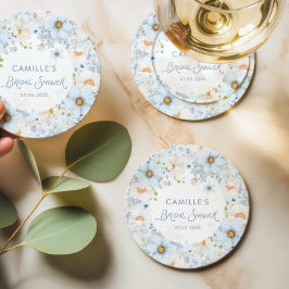 Elegant Blue Floral Bridal Shower Beverage Coaster スクエアペーパーコースター