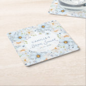 Elegant Blue Floral Bridal Shower Beverage Coaster スクエアペーパーコースター (アングル)