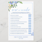 Elegant Blue Floral Bridal Shower Game Printed (正面)