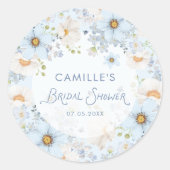 Elegant Blue Floral Bridal Shower Round Sticker ラウンドシール (正面)