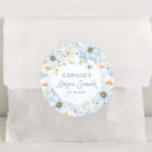 Elegant Blue Floral Bridal Shower Round Sticker ラウンドシール<br><div class="desc">A simple and pretty detail for your bridal shower favors. This blue floral circle sticker with a soft bow works beautifully for sealing envelopes,  decorating favor bags,  or adding to small party gifts.</div>