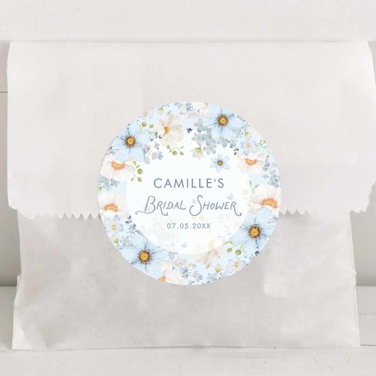 Elegant Blue Floral Bridal Shower Round Sticker ラウンドシール