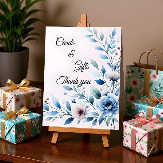 Elegant Blue Floral Cards & Gifts  台座サイン
