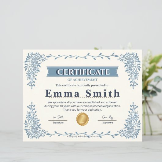 Elegant Blue Floral Certificate of Achievement Des (スタンド正面)