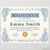Elegant Blue Floral Certificate of Achievement Des (正面)