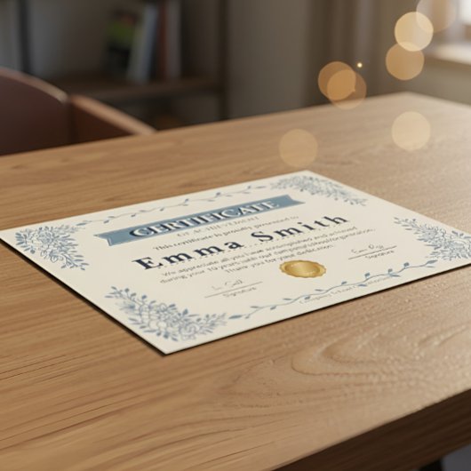 Elegant Blue Floral Certificate of Achievement Des