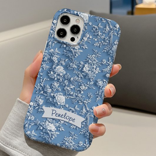 Elegant blue floral chinoiserie monogram Case-Mate iPhoneケース