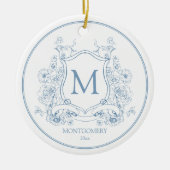 Elegant Blue Floral Christmas Ornament セラミックオーナメント (正面)