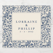 Elegant blue floral classic wedding スパークリングワインラベル (シングルラベル)