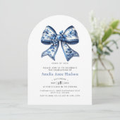 Elegant Blue Floral Coquette Bow Graduation Party 招待状 (スタンド正面)