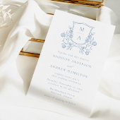 Elegant Blue Floral Crest All in One Wedding 招待状