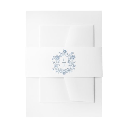 Elegant Blue Floral Crest Monogram Wedding Invite 招待状ベリーバンド (正面例)
