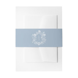 Elegant Blue Floral Crest Monogram Wedding Invite 招待状ベリーバンド
