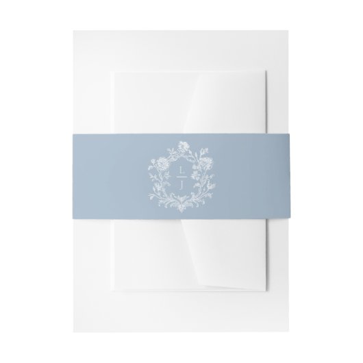 Elegant Blue Floral Crest Monogram Wedding Invite 招待状ベリーバンド (正面例)