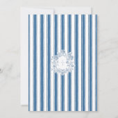 Elegant Blue Floral Crest Striped Back Wedding 招待状 (裏面)