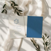 Elegant Blue Floral Crest Striped Back Wedding 招待状