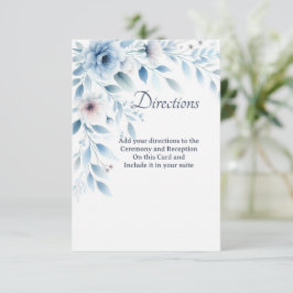 Elegant Blue Floral Directions Enclosure Card サンキューカード