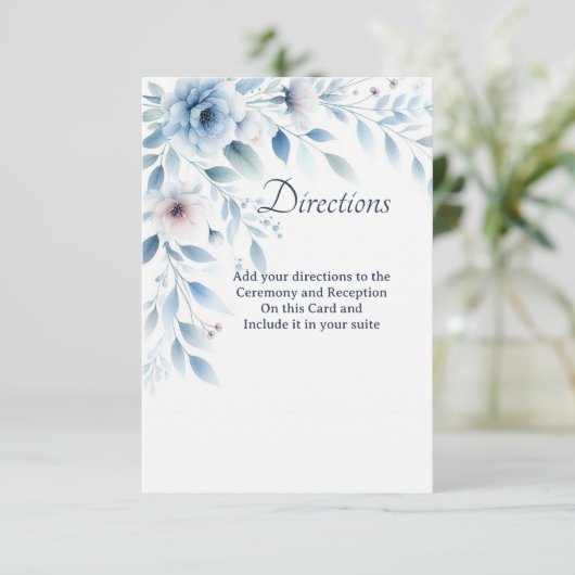 Elegant Blue Floral Directions Enclosure Card サンキューカード (スタンド正面)