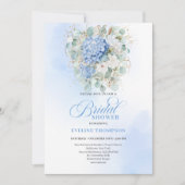 Elegant Blue Floral Eucalyptus Bridal Shower Invit 招待状 (正面)