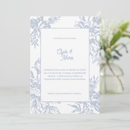 Elegant Blue Floral Formal Wedding Invitation |  招待状 (スタンド正面)