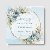 Elegant Blue Floral Gold Glitter Guest Book ゲストブック (正面)