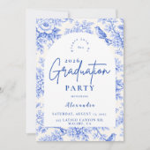 Elegant Blue Floral Graduation Party 招待状 (正面)