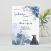 elegant blue floral graduation party invitation 招待状 (スタンド正面)