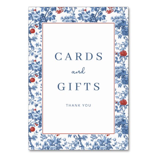 Elegant Blue Floral Gratitude Border テーブルナンバー (正面)