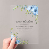 Elegant Blue Floral Greenery Save The Date アクリル招待状 (インサイチュ (ポータブル))