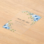 Elegant Blue Floral Greenery Save The Date アクリル招待状 (レイダウン)