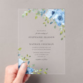 Elegant Blue Floral Greenery Wedding アクリル招待状 (インサイチュ (ポータブル))