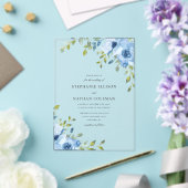 Elegant Blue Floral Greenery Wedding アクリル招待状 (インサイチュ (ウェディング))