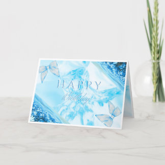 Elegant Blue Floral Happy Birthday Card サンキューカード