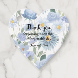 Elegant Blue Floral Heart Wedding Tag フェイバータグ