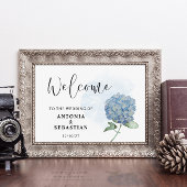 Elegant Blue Floral Hydrangea Wedding Sign Poster ポスター