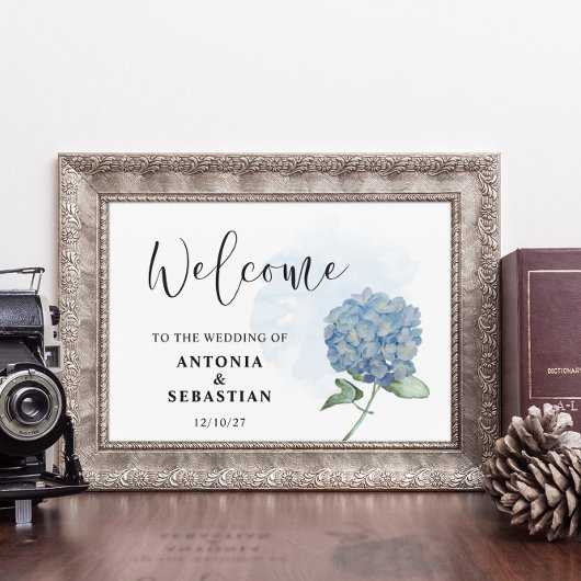 Elegant Blue Floral Hydrangea Wedding Sign Poster ポスター