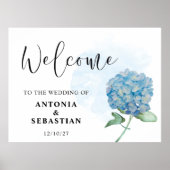 Elegant Blue Floral Hydrangea Wedding Sign Poster ポスター (正面)