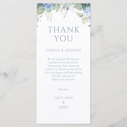 Elegant Blue Floral Hydrangea Wedding Thank You (正面)