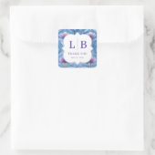 Elegant Blue Floral Initials スクエアシール (バッグ)