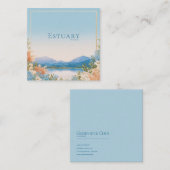 Elegant Blue Floral Lake Landscape Gold Frame スクエア名刺 (正面/裏面)