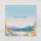 Elegant Blue Floral Lake Landscape Gold Frame スクエア名刺 (正面)