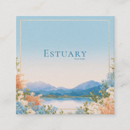 Elegant Blue Floral Lake Landscape Gold Frame スクエア名刺