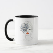 Elegant Blue Floral Line Art Woman Mug マグカップ (左)